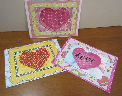 valentine, handmadecards, paintedhearts, rubberstamping, celebrations, stenciling, Xyron 