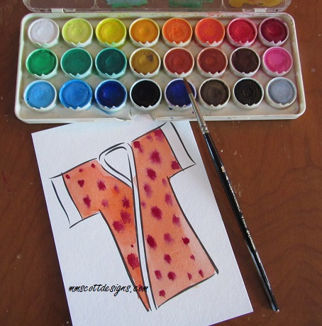 peach watercolor kimono card